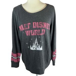 Walt Disney World Parks Women L Sports Jersey Gray Pink Castle #71 Distress Look